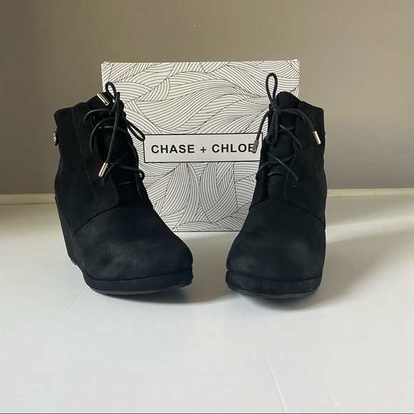 Chase + Chloe Rosa Black Suede Wedge Boots Size 7 - Picture 2 of 11